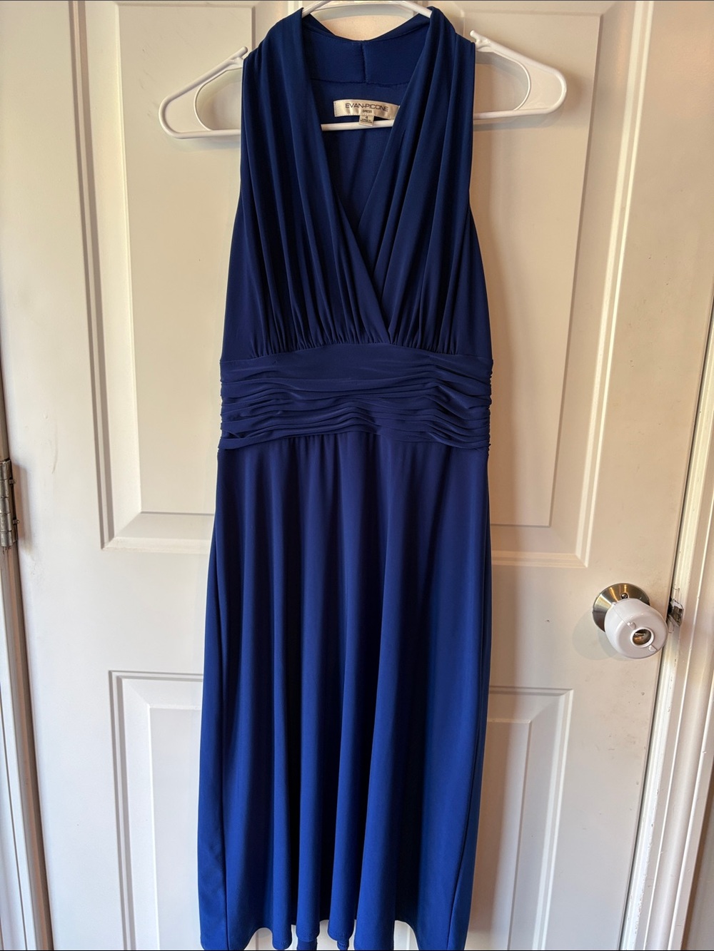 Evan Picone Royal Blue One-Shoulder Ruched Waist Evening Dress